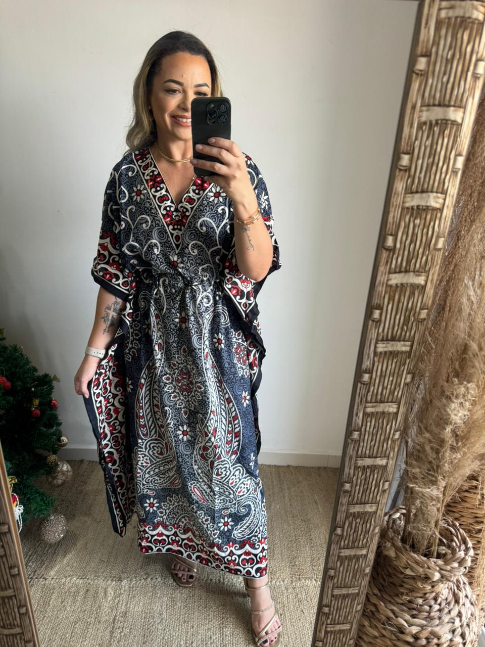 Vestido Kaftan Felicia longa moda Boho Hippie plus size