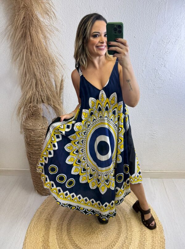 Vestido Trapézio Midi Olho Grego