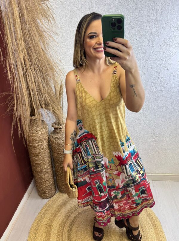 Vestido Trapézio Midi Estampa Cidade - Image 2